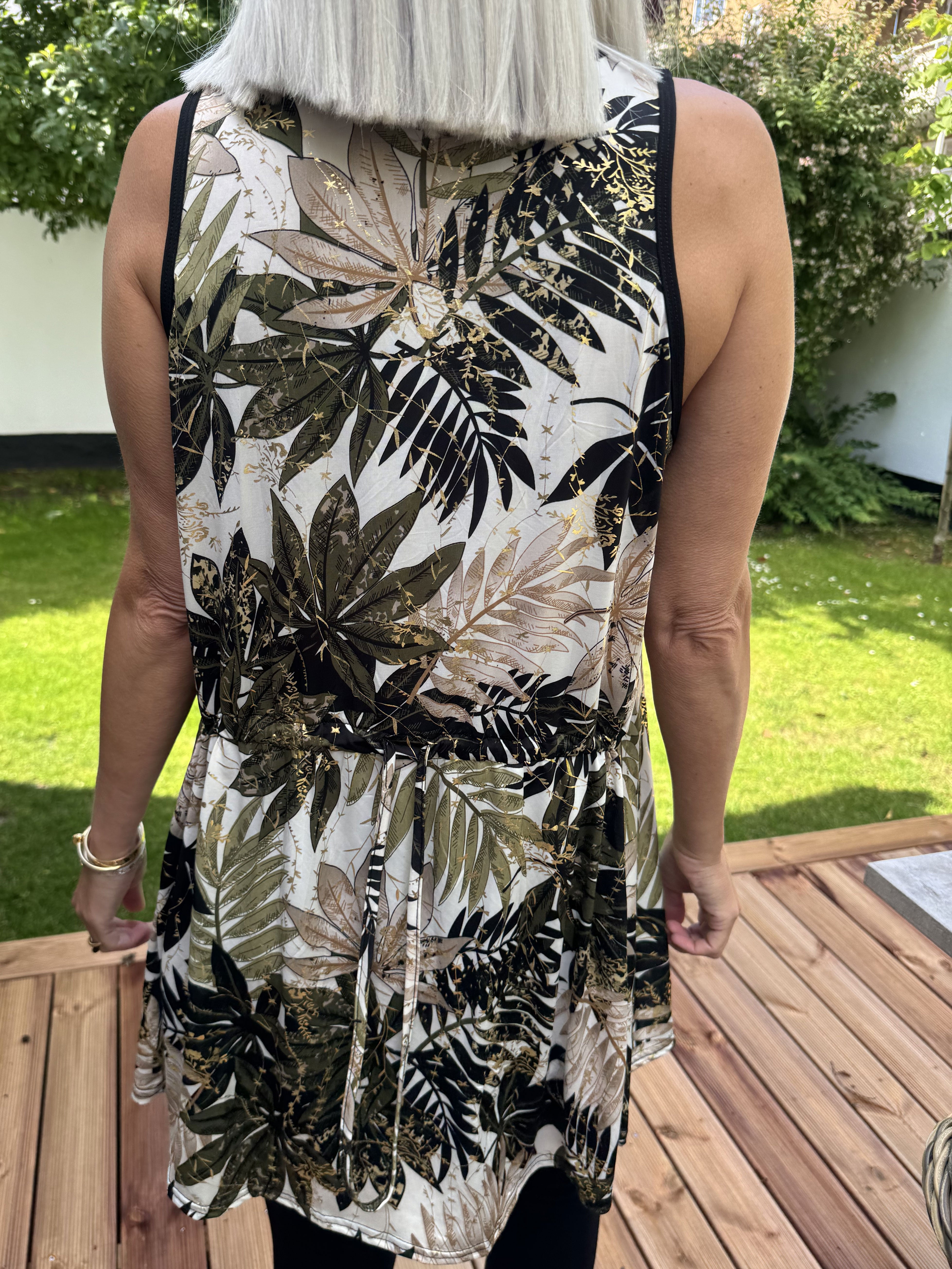 Palma Leaf - Lang mønstret tunika i elastisk stof